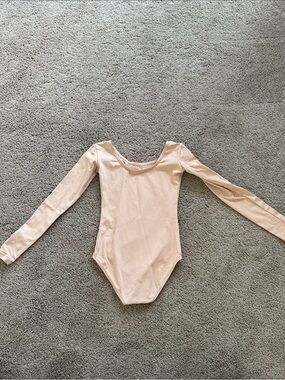 Kids Long Sleeve One-Piece Leotard in tan